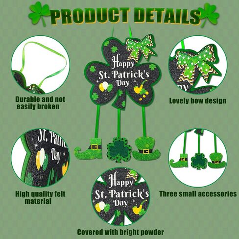 Jetec Happy St. Patrick's Day Decor Shamrock Door Sign Irish Hanging Wall Decoration Welcome Board Felt with Rope for Home Party in Saudi Arabia