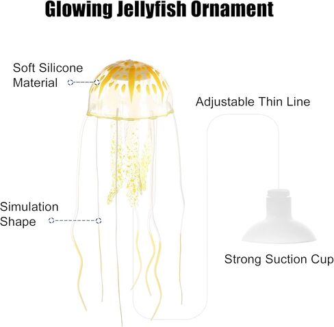 VOCOSTE Fish Tank Jellyfish Decoration, Silicone Fluorescent Jellyfish Glow Ornaments Aquarium Decor with Suction Cup, Blue, 2.3"x5.9" in Kuwait