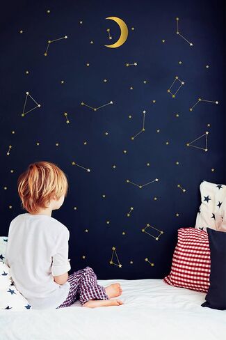 ملصق جداري DXLING 190 Gold Star Constellation لتزيين غرفة نوم الأطفال قابل للإزالة وديكور للفضاء الخارجي وملصقات زودياك لعلم الفلك ZB162 (ذهبي) in Kuwait