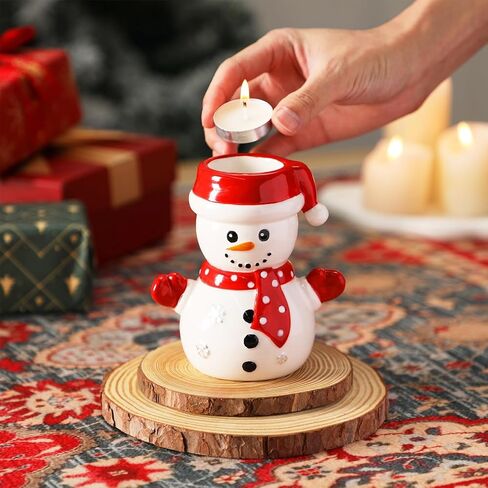 حامل شموع Tealight لديكور رجل الثلج، حامل شموع خفيف للشاي للشتاء لقضاء عطلة الشتاء، قطع مركزية لطاولات المنزل، ديكور الموقد، هدية الترحيب بالمنزل الجديد in Kuwait