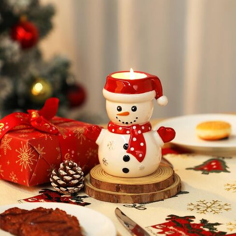 حامل شموع Tealight لديكور رجل الثلج، حامل شموع خفيف للشاي للشتاء لقضاء عطلة الشتاء، قطع مركزية لطاولات المنزل، ديكور الموقد، هدية الترحيب بالمنزل الجديد in Kuwait