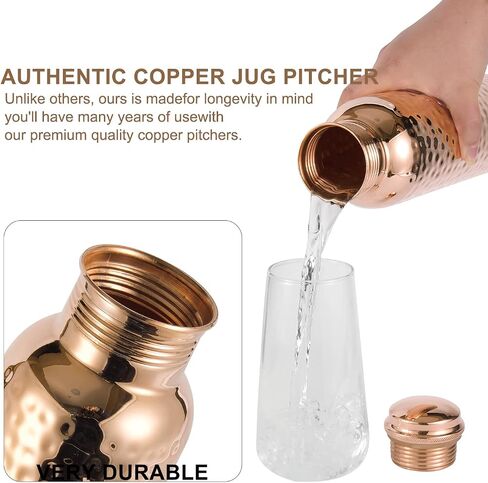Copper Cure Pure Copper Water Bottle with an Exclusive Bottle Jute Bag- Solid Copper Handcrafted Hammered Bottle, Capacity 34 Oz/1000 ml Copper Bottle for Home, Office, Hotel and Gifting in Saudi Arabia