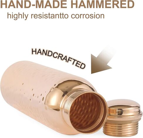 Copper Cure Pure Copper Water Bottle with an Exclusive Bottle Jute Bag- Solid Copper Handcrafted Hammered Bottle, Capacity 34 Oz/1000 ml Copper Bottle for Home, Office, Hotel and Gifting in Saudi Arabia