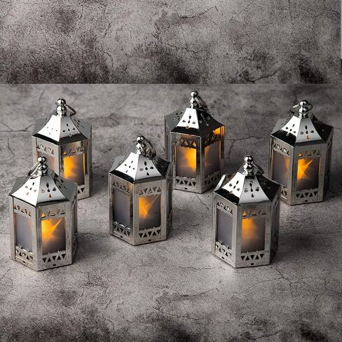 zkee Mini Star Lantern مع LED وامض، بطارية CR2032 متضمنة، فانوس معلق مزخرف، فانوس زينة لعيد الميلاد، فانوس شمعة داخلي، استخدام داخلي لفانوس البطارية، Zkee (مجموعة من 6 قطع ذهبية) in Kuwait