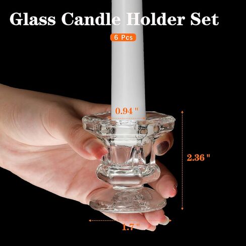 Glass Candlestick Holders, Set of 6 Amber Candle Holders for Taper Candles Small Table Centerpiece Decor for Wedding Birthday Party Thanksgiving Christmas Candlelight Dinner Decoration in Kuwait