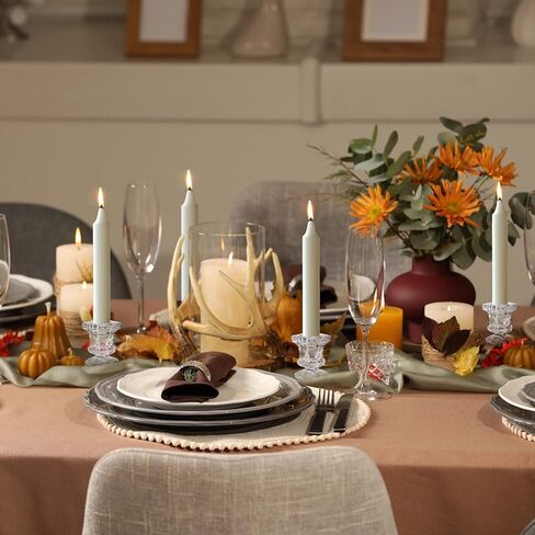 Glass Candlestick Holders, Set of 6 Amber Candle Holders for Taper Candles Small Table Centerpiece Decor for Wedding Birthday Party Thanksgiving Christmas Candlelight Dinner Decoration in Kuwait