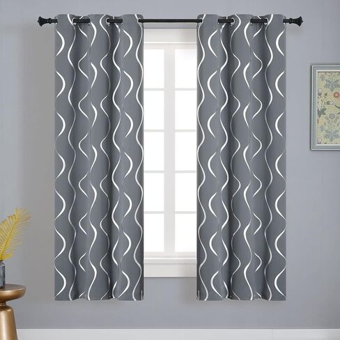 Estelar Textiler Silver Wave Line طباعة ستائر نافذة التعتيم بطول 63 بوصة ستائر تعتيم الغرفة لغرفة النوم 38 عرض × 63 طول، مجموعة من 2، رمادي in Kuwait