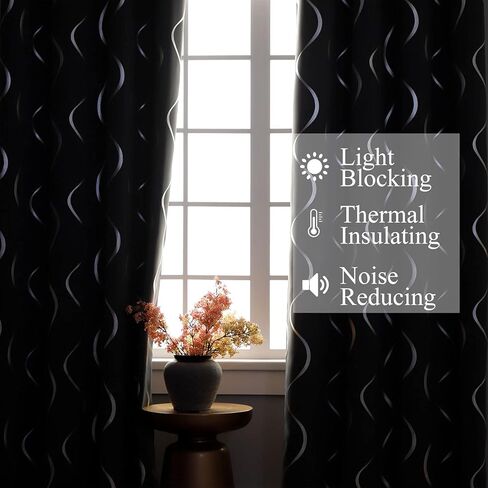 Estelar Textiler Silver Wave Line طباعة ستائر نافذة التعتيم بطول 63 بوصة ستائر تعتيم الغرفة لغرفة النوم 38 عرض × 63 طول، مجموعة من 2، رمادي in Kuwait