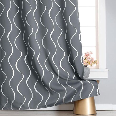 Estelar Textiler Silver Wave Line طباعة ستائر نافذة التعتيم بطول 63 بوصة ستائر تعتيم الغرفة لغرفة النوم 38 عرض × 63 طول، مجموعة من 2، رمادي in Kuwait