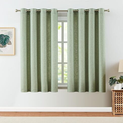 jinchan فو الكتان الستائر سميكة الخيش حكيم الستائر الخضراء 63 بوصة طول مزرعة غرفة المعيشة ستائر جروميت أعلى تصفية الضوء الخصوصية نافذة الستائر الستائر مجموعة 2 لوحات هيذرد حكيم الأخضر in Kuwait