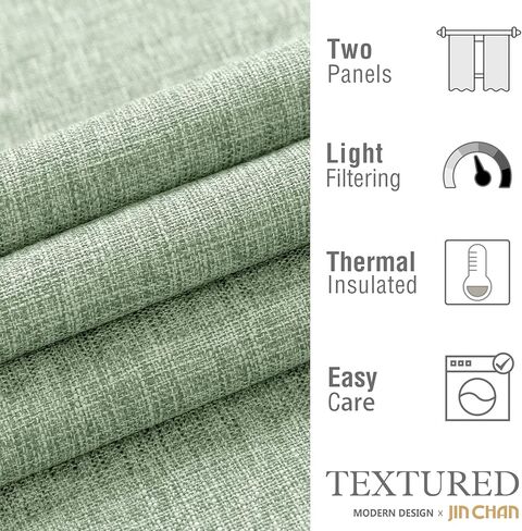 jinchan فو الكتان الستائر سميكة الخيش حكيم الستائر الخضراء 63 بوصة طول مزرعة غرفة المعيشة ستائر جروميت أعلى تصفية الضوء الخصوصية نافذة الستائر الستائر مجموعة 2 لوحات هيذرد حكيم الأخضر in Kuwait