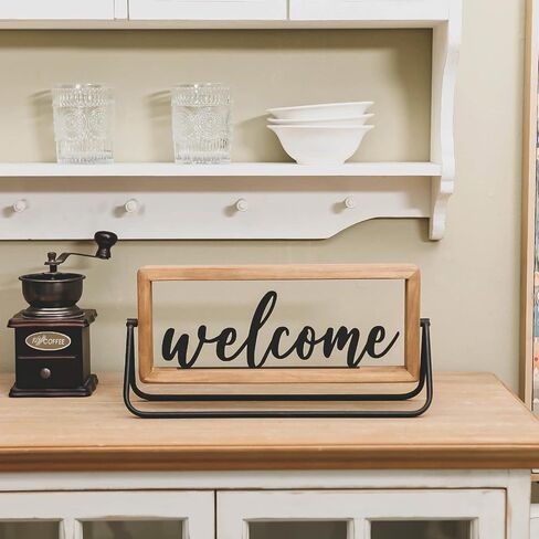 NIKKY HOME لافتة منزلية خشبية ريفية مزخرفة بأحرف مقطوعة قائمة بذاتها كتلة كلمة علامة معلقة زخرفة رف الطاولة ديكور (مرحبًا) in Kuwait