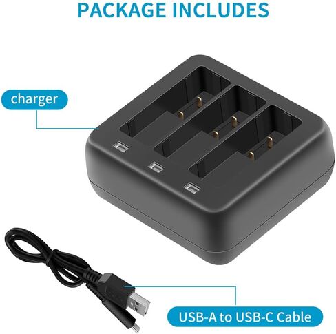 موزع شاحن بطارية USB لكاميرا اكشن 3، شاحن سريع ثلاثي القنوات متوافق مع ملحقات دي جيه اي اوسمو اكشن 3، مع كيبل واحد من النوع C in Kuwait