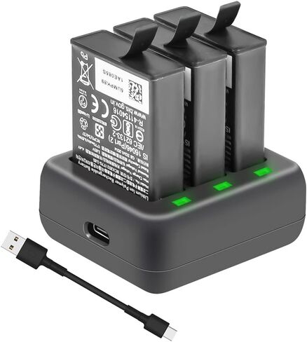 موزع شاحن بطارية USB لكاميرا اكشن 3، شاحن سريع ثلاثي القنوات متوافق مع ملحقات دي جيه اي اوسمو اكشن 3، مع كيبل واحد من النوع C in Kuwait