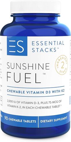 SUNSHINE FUEL - Natural Vitamin D3 + K2 (Mk7) Blend For 40yo+ Men & Women. GUARANTEED To Boost Your Vitamin D Levels And Support Bone & Heart Health. Made in USA. 30-Day 'Happy Customer' Guarantee. in Kuwait