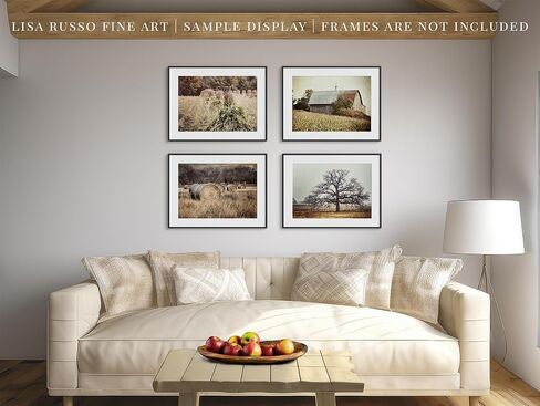 LISA RUSSO FINE ART - مجموعة ديكور حائط مزرعة ريفية مكونة من 4 مطبوعات مقاس 5x7 بوصة - غير مؤطرة - صور ريفية باللون البيج المحايد والذهبي - الحظيرة، هايفيلد، شجرة - غرفة المعيشة، المطبخ، فن غرفة النوم in Kuwait