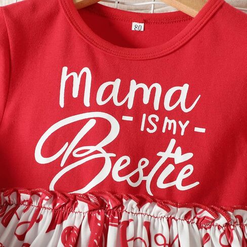 Camidy Baby Girl Dress Infant Girls Long Sleeve Casual Dress Toddler Heart Print A-Line Dress with Bowknot Headband Red in Kuwait