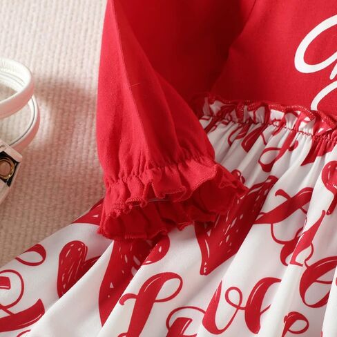 Camidy Baby Girl Dress Infant Girls Long Sleeve Casual Dress Toddler Heart Print A-Line Dress with Bowknot Headband Red in Kuwait