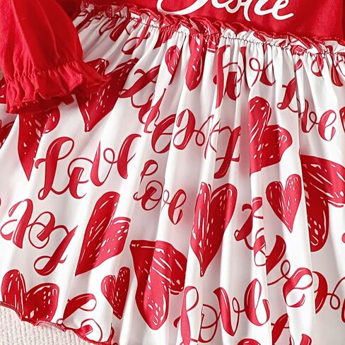 Camidy Baby Girl Dress Infant Girls Long Sleeve Casual Dress Toddler Heart Print A-Line Dress with Bowknot Headband Red in Kuwait