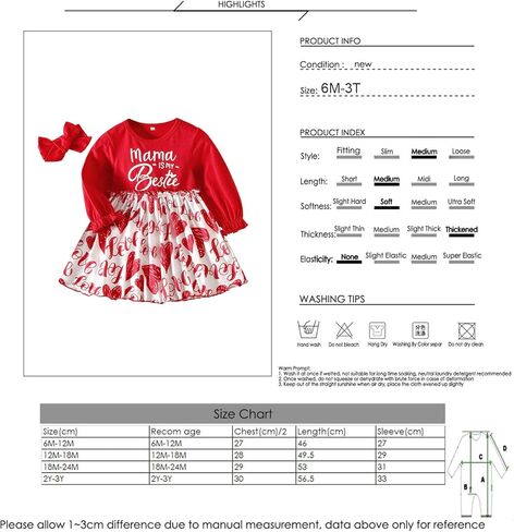 Camidy Baby Girl Dress Infant Girls Long Sleeve Casual Dress Toddler Heart Print A-Line Dress with Bowknot Headband Red in Kuwait