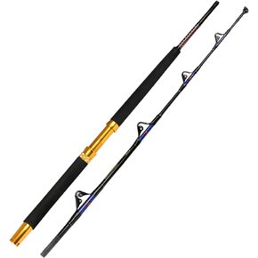 Fiblink Saltwater Fishing Trolling Rod 1 Piece/2 Piece Heavy Roller Rod Big Name Conventional Boat Fishing Pole with Roller Guides (30-50lb/50-80lb/80-120lb,5'6"/6'6")