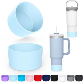 حذاء سيليكون 25 لونًا لستانلي 40 أونصة Quencher & IceFlow 20oz 30oz، قطعتان من إكسسوارات زجاجات المياه الواقية، غطاء سفلي مضاد للانزلاق خالٍ من مادة BPA، آمن للاستخدام في غسالة الأطباق
