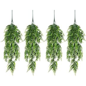 Siyurongg 4 Pcs Artificial Hanging Plants, Fake Boston Ferns, 2.6ft Artificial Hanging Ivy Vines Leaves Greenery Plastic for Wall Indoor Outdoor Hanging Baskets Wedding Party Garland Decor in Kuwait