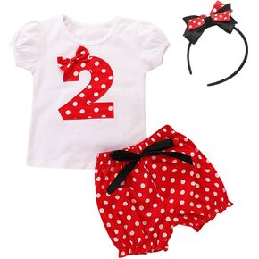IWEMEK Toddler Baby Girls 1st 2nd 3rd Birthday Party Outfits Polka Dot Mouse Costume T Shirt Tops + Shorts + Headband set
