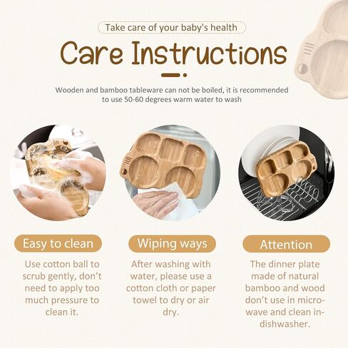 Suction Plates for Baby & Toddler, Bamboo Divided Platter Feeding Dishes with Silicone Fork& Spoon, All-Natural Baby Food Plate Stays for Baby-Led Weaning, Non-Slip Design in Saudi Arabia