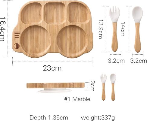 Suction Plates for Baby & Toddler, Bamboo Divided Platter Feeding Dishes with Silicone Fork& Spoon, All-Natural Baby Food Plate Stays for Baby-Led Weaning, Non-Slip Design in Saudi Arabia