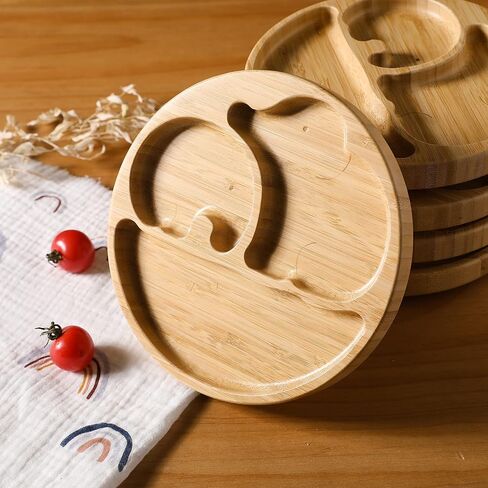 Suction Plates for Baby & Toddler, Bamboo Divided Platter Feeding Dishes with Silicone Fork& Spoon, All-Natural Baby Food Plate Stays for Baby-Led Weaning, Non-Slip Design in Saudi Arabia