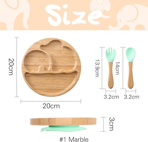 Suction Plates for Baby & Toddler, Bamboo Divided Platter Feeding Dishes with Silicone Fork& Spoon, All-Natural Baby Food Plate Stays for Baby-Led Weaning, Non-Slip Design in Saudi Arabia