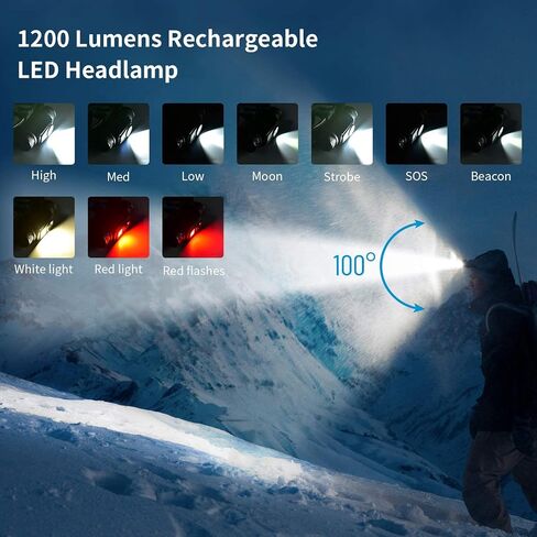 WUBEN H1 Rechargeable Headlamp, 1200 High Lumen Ultra Bright LED Head Lamp, 11 Modes 180°Adjustable IP68 Headlight with Red Light for Outdoors Camping Hunting Hiking Running Fishing Gear in Saudi Arabia