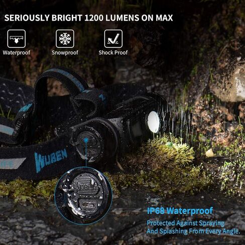 WUBEN H1 Rechargeable Headlamp, 1200 High Lumen Ultra Bright LED Head Lamp, 11 Modes 180°Adjustable IP68 Headlight with Red Light for Outdoors Camping Hunting Hiking Running Fishing Gear in Saudi Arabia