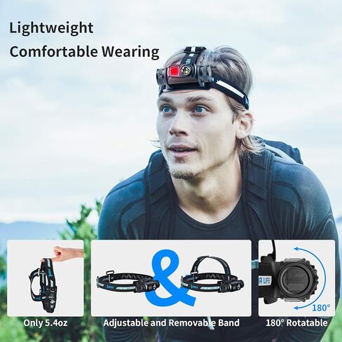 WUBEN H1 Rechargeable Headlamp, 1200 High Lumen Ultra Bright LED Head Lamp, 11 Modes 180°Adjustable IP68 Headlight with Red Light for Outdoors Camping Hunting Hiking Running Fishing Gear in Saudi Arabia
