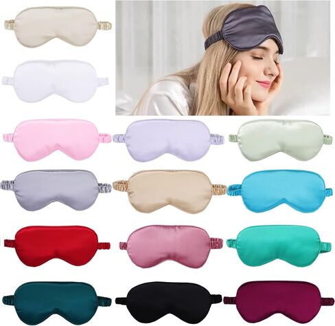 14 قطعة من اقنعة العين للنوم غطاء عين ناعم للنوم من الساتان مع حزام مطاطي للنساء والرجال in Kuwait