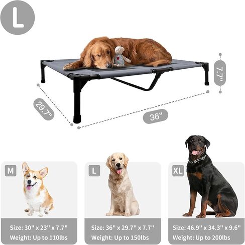 FIOCCO Dog Cot Replacement Cover - Elevated Dog Bed Replacement Cover, Chew Proof Breathable, Non stick, Washable Textilene Mesh Fabric, Elevated Dog Beds Mesh for Large Dog, Gray/Black, 36"L x 29.7"W in Kuwait