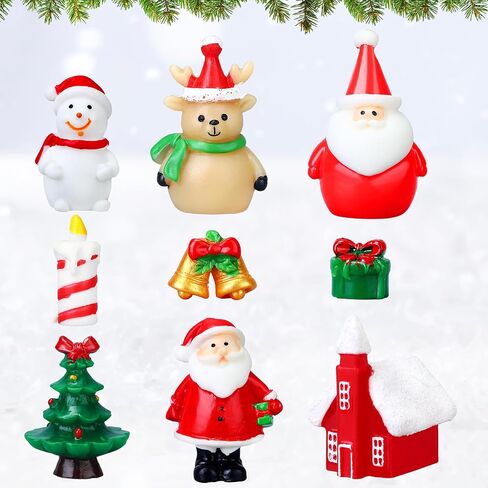 Soaoo 9 Pcs Christmas Aquarium Decoration Fish Tank Resin Ornaments Xmas Series Micro Landscaping Decor Christmas Tree Santa Snowman Bell Figurines for Table Desk Party Supplies in Saudi Arabia