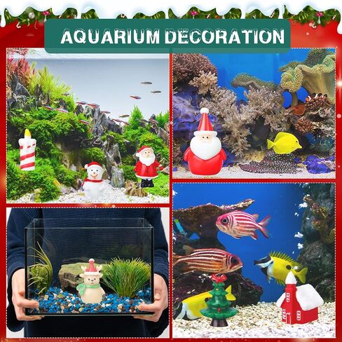 Soaoo 9 Pcs Christmas Aquarium Decoration Fish Tank Resin Ornaments Xmas Series Micro Landscaping Decor Christmas Tree Santa Snowman Bell Figurines for Table Desk Party Supplies in Saudi Arabia