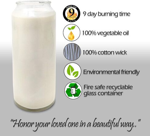 Hyoola 9 Day White Prayer Candle in Glass Jar- 2 Pack - Memory Candle for Religious, Memorial, Vigil and Emergency - 100% Vegetable Oil Wax in Saudi Arabia