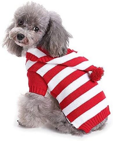 Yunison Dog Cat Stripe Sweater with Hoodie for Christmas Sweatshirt Winter Pet Clothes Xmas Puppy Outfits in Kuwait