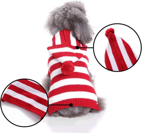 Yunison Dog Cat Stripe Sweater with Hoodie for Christmas Sweatshirt Winter Pet Clothes Xmas Puppy Outfits in Kuwait