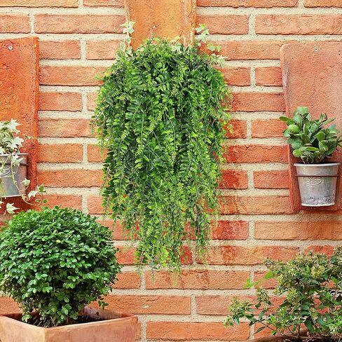 Siyurongg 4 Pcs Artificial Hanging Plants, Fake Boston Ferns, 2.6ft Artificial Hanging Ivy Vines Leaves Greenery Plastic for Wall Indoor Outdoor Hanging Baskets Wedding Party Garland Decor in Kuwait
