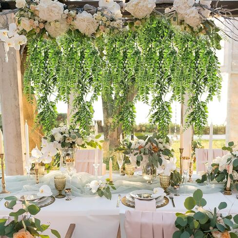 Siyurongg 4 Pcs Artificial Hanging Plants, Fake Boston Ferns, 2.6ft Artificial Hanging Ivy Vines Leaves Greenery Plastic for Wall Indoor Outdoor Hanging Baskets Wedding Party Garland Decor in Kuwait