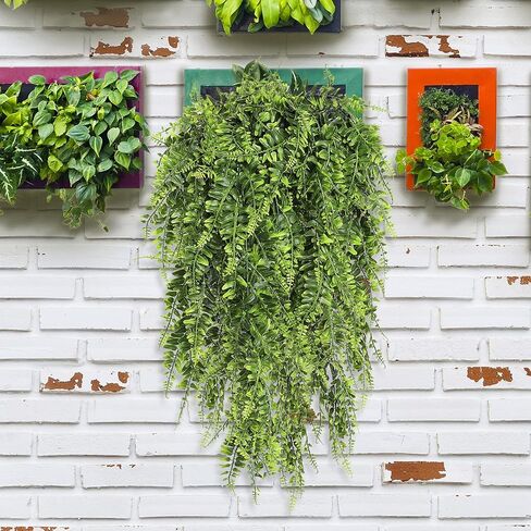 Siyurongg 4 Pcs Artificial Hanging Plants, Fake Boston Ferns, 2.6ft Artificial Hanging Ivy Vines Leaves Greenery Plastic for Wall Indoor Outdoor Hanging Baskets Wedding Party Garland Decor in Kuwait