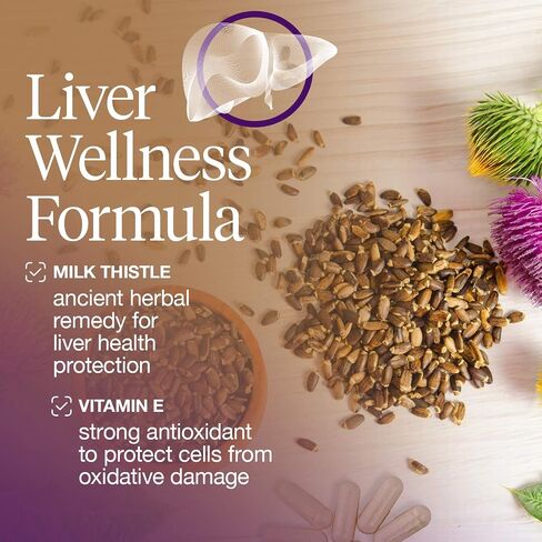 Liver Wellness Dietary Supplement, Milk Thistle & Vitamin E Liver Health Formula, Caplets 180 Count in Saudi Arabia