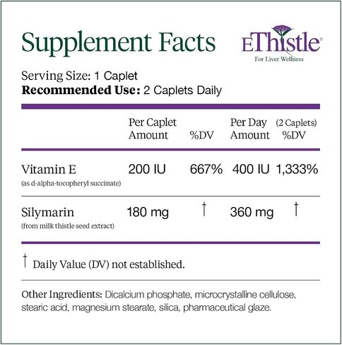 Liver Wellness Dietary Supplement, Milk Thistle & Vitamin E Liver Health Formula, Caplets 180 Count in Saudi Arabia