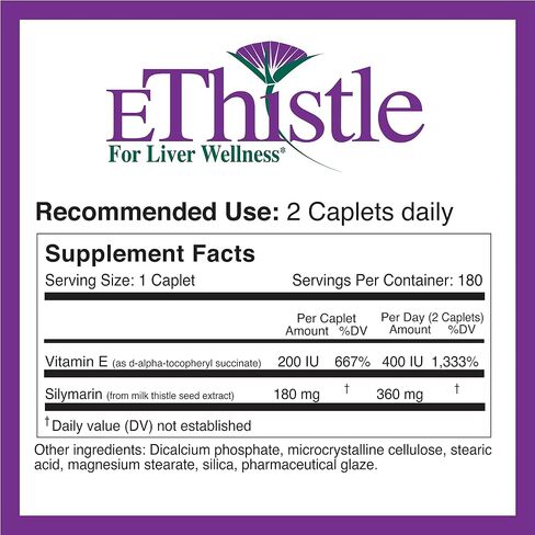Liver Wellness Dietary Supplement, Milk Thistle & Vitamin E Liver Health Formula, Caplets 180 Count in Saudi Arabia