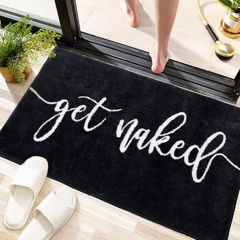 ار رورا سجادة حمام سوداء من جيت نيكد، سجادة حمام سوداء لحوض الاستحمام، ديكور حمام ظريف، سجادة حوض استحمام قطيفة لطيفة ماصة للماء وغير قابلة للانزلاق in Kuwait