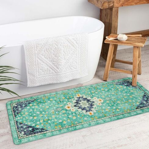 سجادة حمام Uphome Boho Retro بلون رمادي غير قابلة للانزلاق، سجادة حمام ناعمة قابلة للغسل في الغسالة، سجادة حمام شرقية تقليدية، سجادات أرضية زهرية للمزرعة لحوض الاستحمام والمرحاض، 20 × 31 بوصة in Kuwait